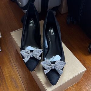 J. Crew Factory Black Heels with Silver Bow Accent